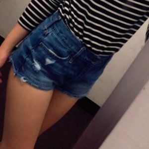 High Waisted Distressed Denim Shorts